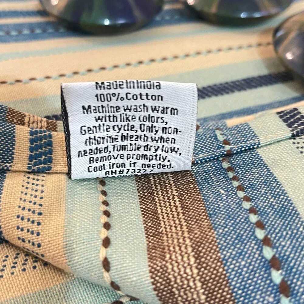 New Set of 4 Bobby Flay Cloth Napkins Rings Stripe Blue Green Tan Brown Linens